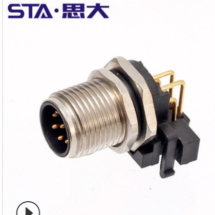 M12航空插头8芯PCB板式公头M12 90度焊板式3针17芯电路板弯针插座图2