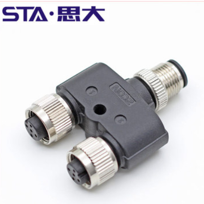M12 Y型航空插头 T型三通防水连接器 3 4芯，5pin 8pin分线器插头图2