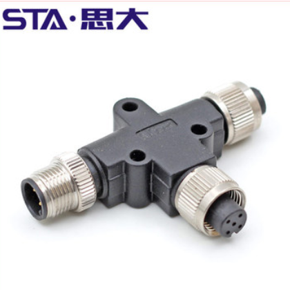 M12 Y型航空插头 T型三通防水连接器 3 4芯，5pin 8pin分线器插头图3