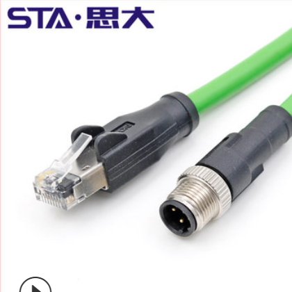 M12 4芯D编码转RJ45 百兆以太网4芯网线CAT5E M12 D-coding航空头图2